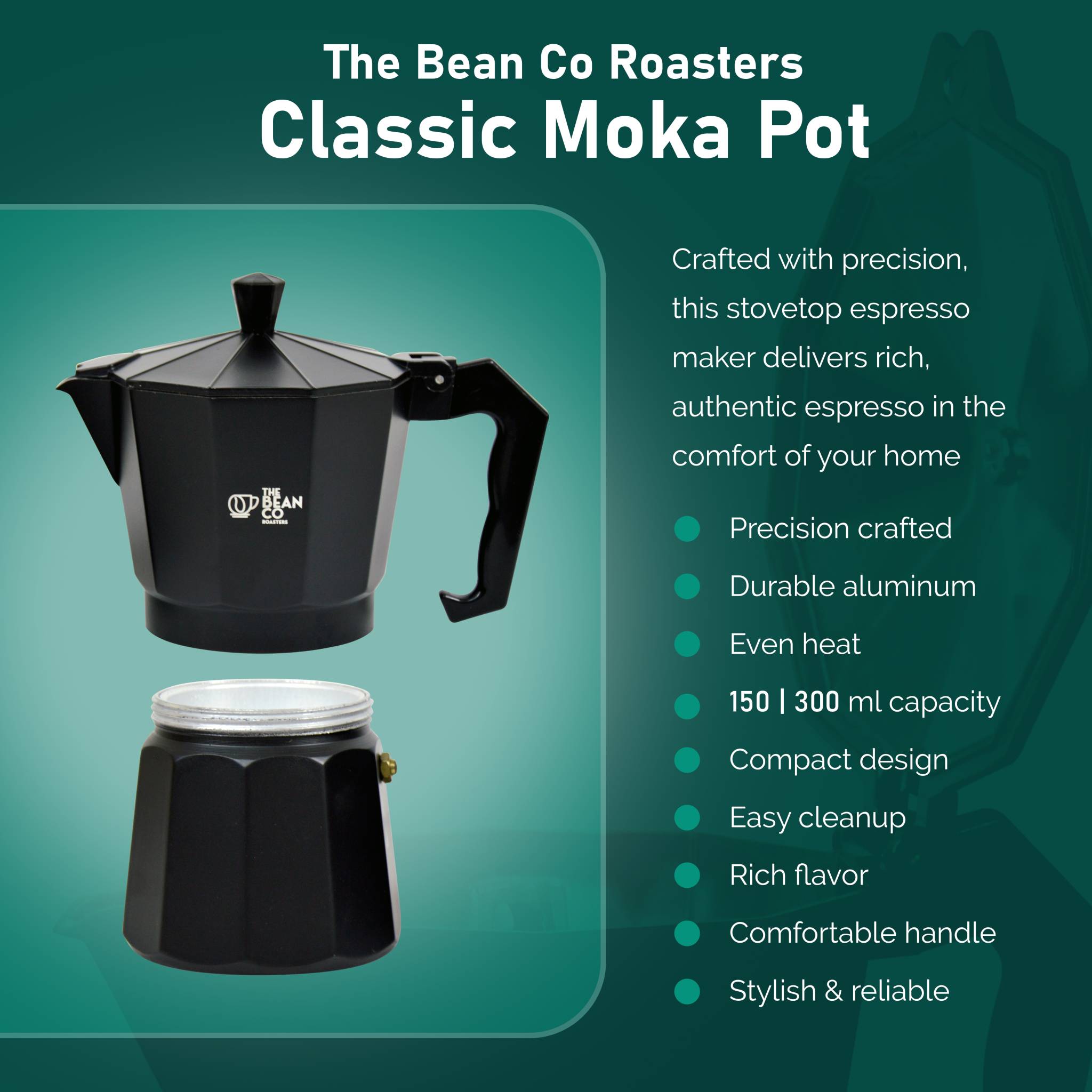 Classic Moka Pot | Premium Aluminium | Stovetop | Espresso Coffee Maker (150 ml, Black) image 3