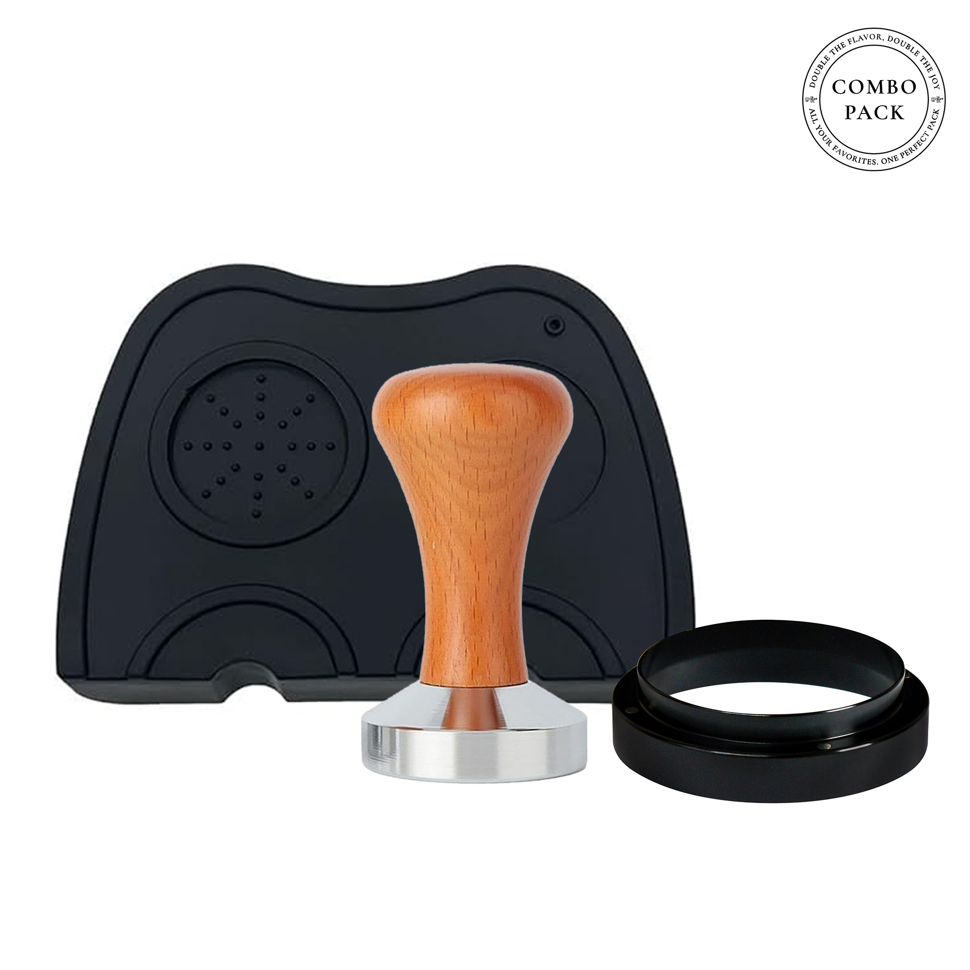Barista Kit – Includes 58mm Coffee Tamper with Wooden Handle, 58mm Dosing Ring & Silicone Tamper Mat (21×15 cm) – Espresso Accessories for Home & Professional Use