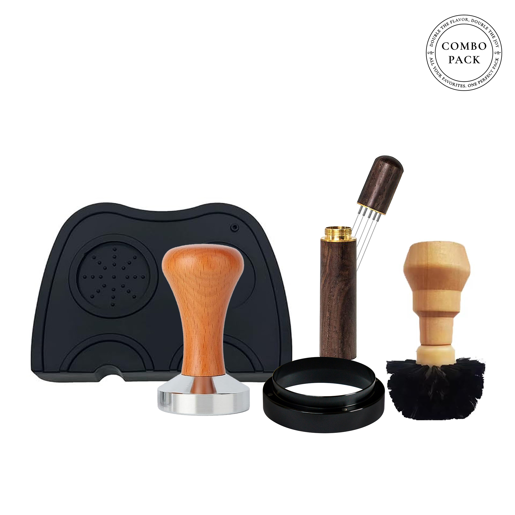 Tamper Mat + Temper + Dosing Ring + Cleaning Brush + Needle Distributor - Black